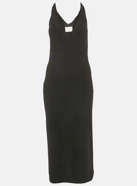 Dion Lee Black Jersey V-Neck Twist Shoulder Detail Midi Dress M