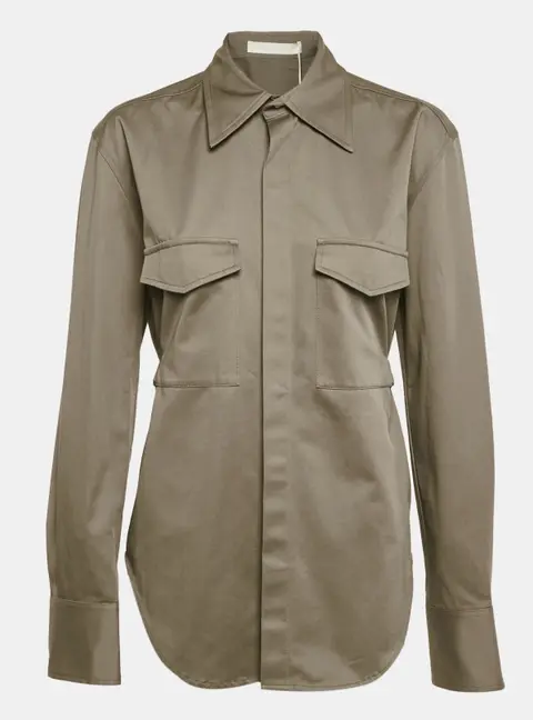Dion Lee Ash Green Cotton Belted Utility Shirt  S