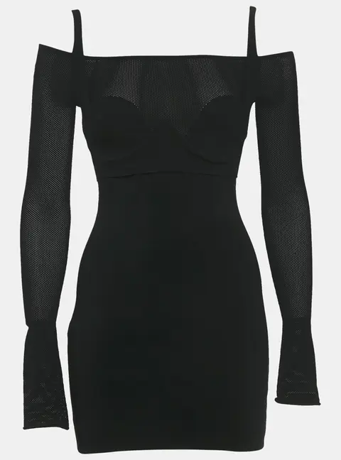 Dion Lee Black Jersey & Mesh Corset Detail Mini Dress S