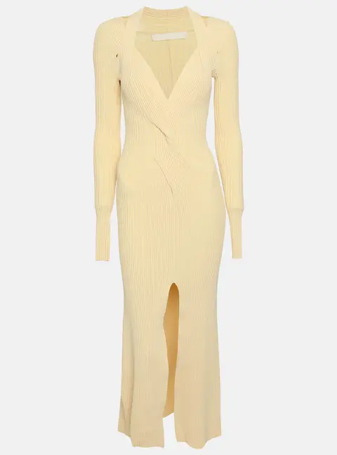 Dion Lee Yellow Rib Knit Twist Midi Dress XS