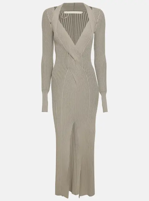 Dion Lee Grey Rib Knit Twist Long Dress S