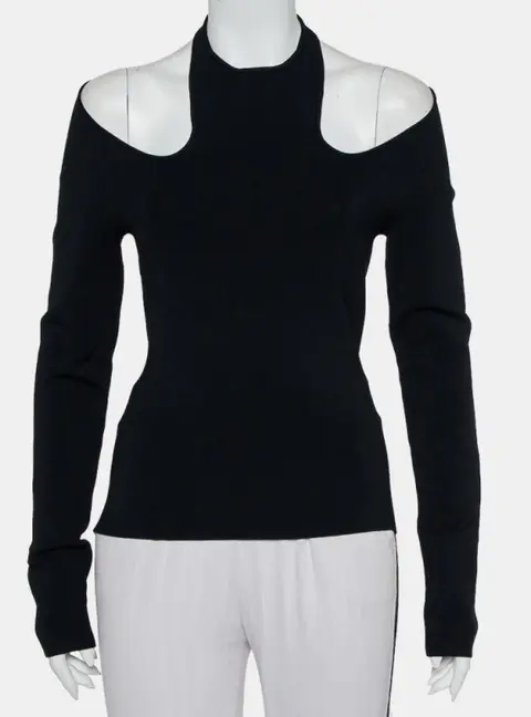 Dionlee Black Knit Cutaway Halterneck Long Sleeve Top L