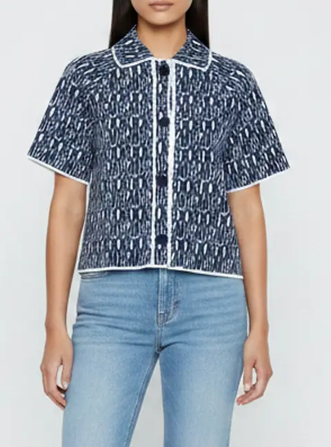 Dior Navy Blue Miss Dior Jacquard Knit Button Front Jacket S