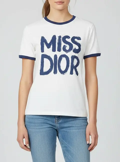 Dior Off White Miss Dior Print Cotton & Linen T-Shirt S