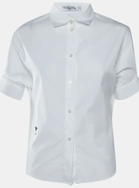Christian Dior White Cotton Dior Tribales Cufflink Detail Shirt M