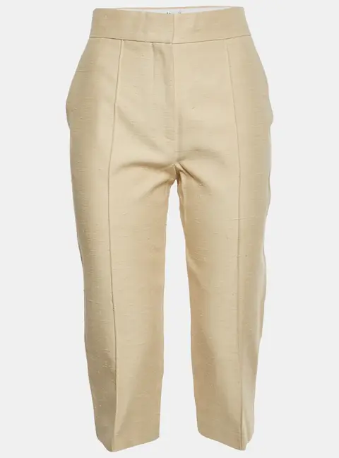 Christian Dior Beige Silk Dupioni Zip Up Capri Trousers S
