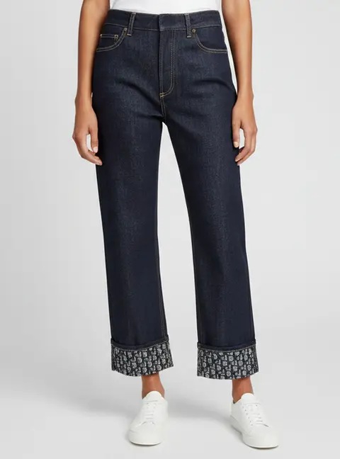 Christian Dior Blue Oblique Trim Denim Boyfriend Jeans L/Waist 36"