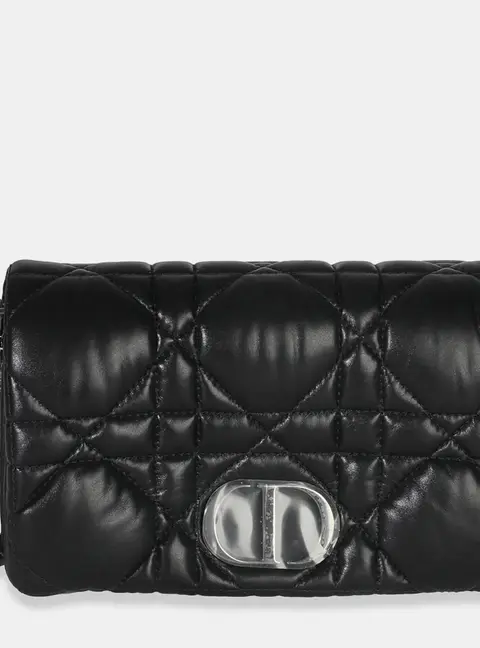 Christian Dior Black Puffy Calfskin Macrocannage Mini Caro Bag