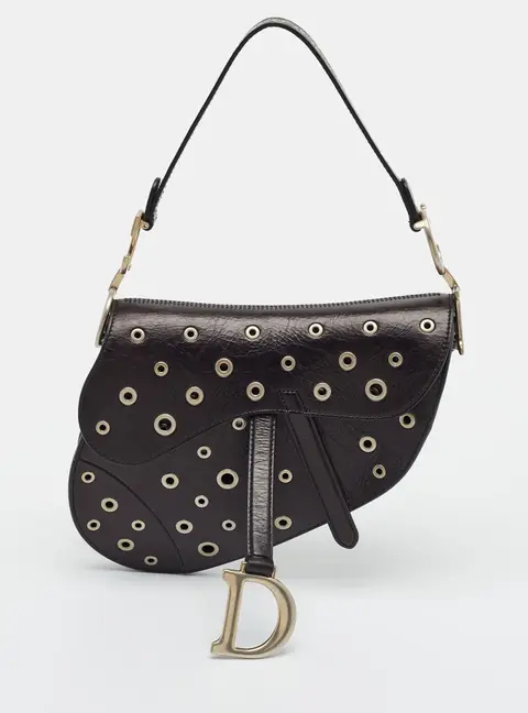 Dior Saddle Eyelet Black Leather Bag