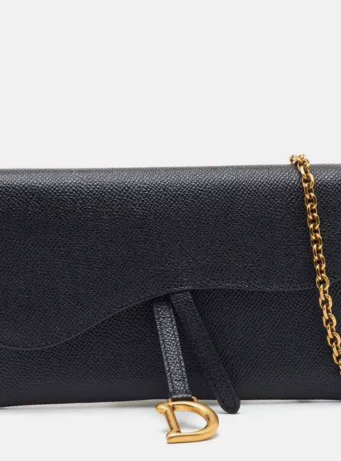 Dior Saddle Black Leather Wallet On Chain
