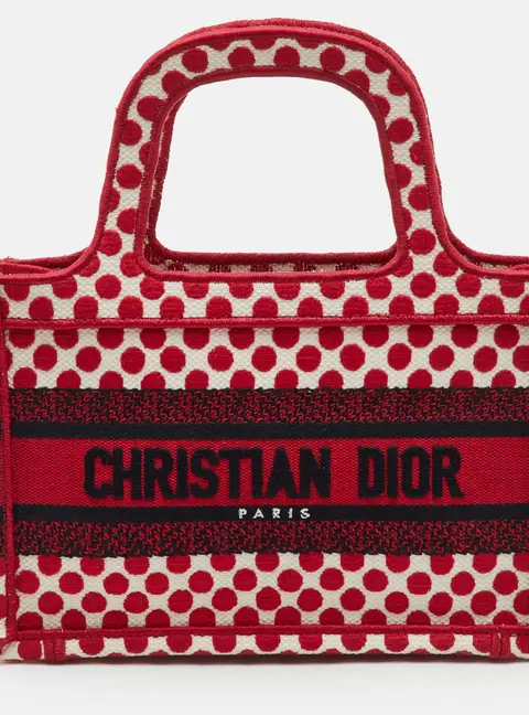 Dior Book Tote Dioramour Mini Red/White Polka Dots Canvas Tote