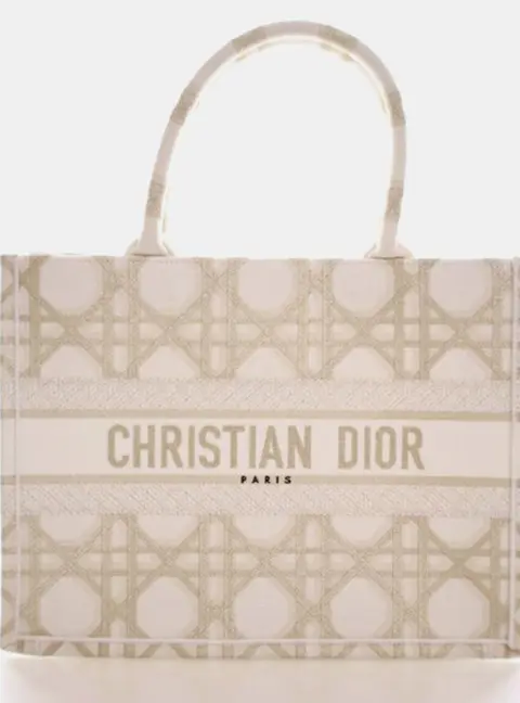 Christian Dior Book Tote Medium White Cannage Embroidered Canvas Tote Bag