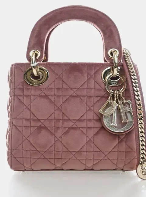 Christian Dior Lady Dior Mini Pink Velvet Top Handle Bag