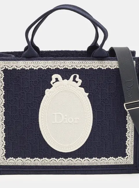 Dior Book Medium Blue/White Oblique Embroidered Canvas Tote