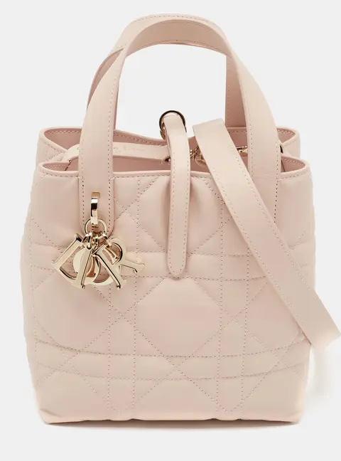 Dior Toujours Small Powder Pink Macrocannage Leather Vertical Tote