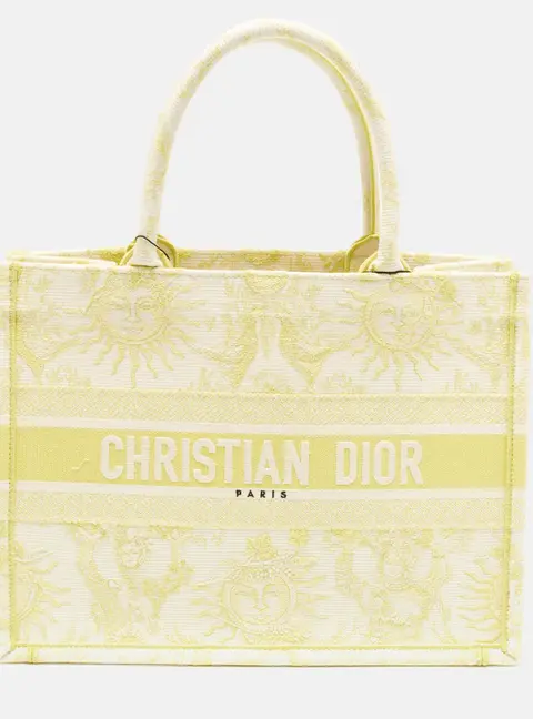 Dior De Jouy Soleil Embroidered Book Medium Lime/White Canvas Tote