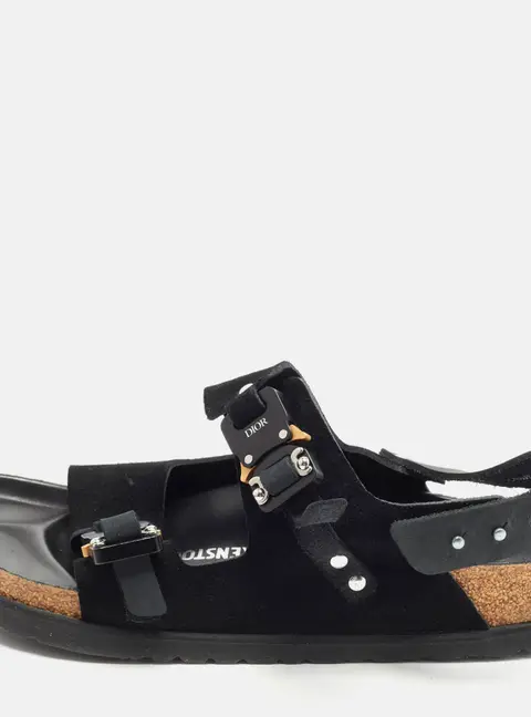 Dior x Birkenstock Size 40 Black Leather and Suede Slingback Sandals
