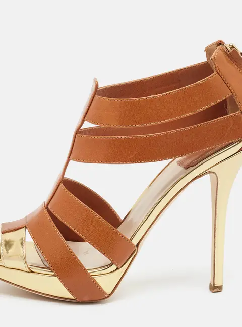 Dior Size 38 Brown/Gold Leather Strappy Sandals