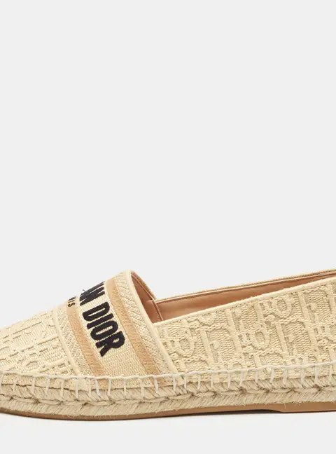 Dior Granville Size 40 Beige Oblique Jacquard Slip On Espadrille Flats