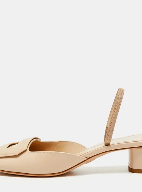 Dior Dior Day Size 37.5 Beige Patent Leather Block Heel Slingback Pumps