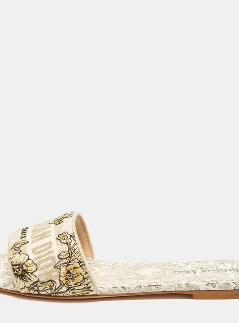 Dior Dway Size 41 Gold Millefiori Embroidered Canvas Flat Slides