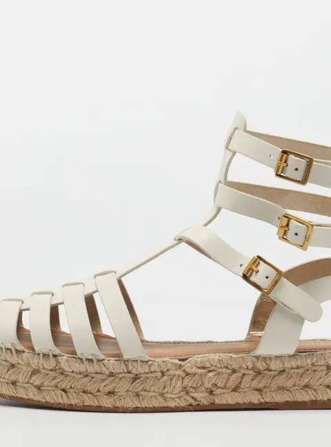 Dior Marine Dioriviera Size 40 Off White Leather Platform Espadrille Sandals