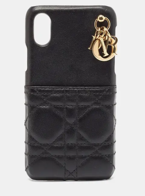 Dior Black Cannage Leather Lady Dior iPhone X/XS Case