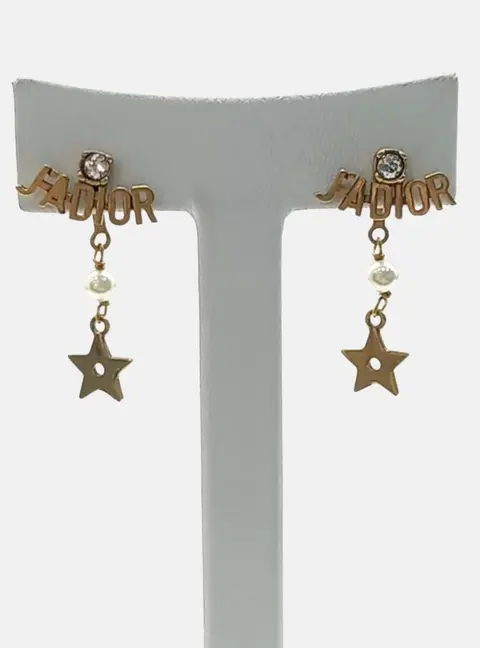Dior J'Adior Gold -Plated Metal Crystal Faux Pearl Star Drop Women's Earrings