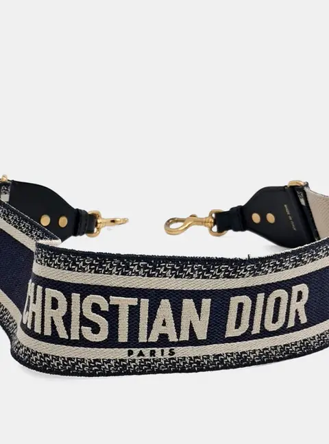 Dior Blue Beige Oblique Canvas Calfskin Shoulder Strap