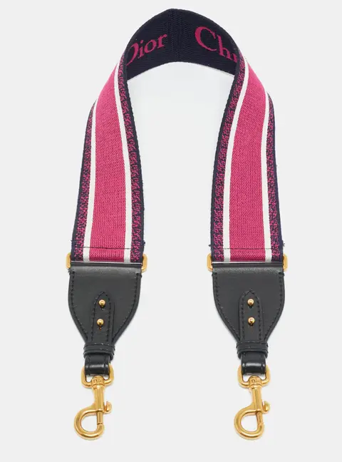 Dior Embroidered Logo Bag Shoulder Strap Pink/Navy Blue Canvas