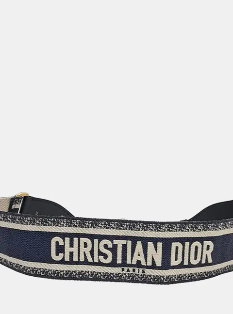Christian Dior Beige Navy Blue Fabric Strap