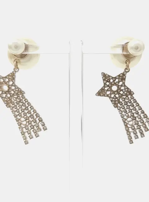 Christian Dior Gold Crystals Pearl Tribal Earrings