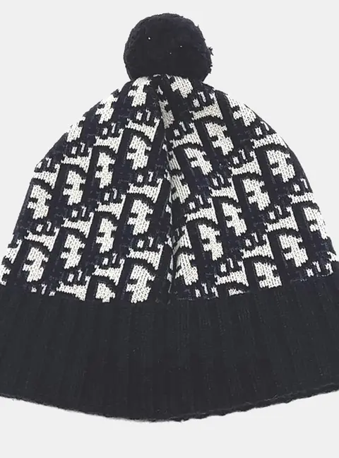 Christian Dior Oblique Navy Blue/White Cashmere Beanie