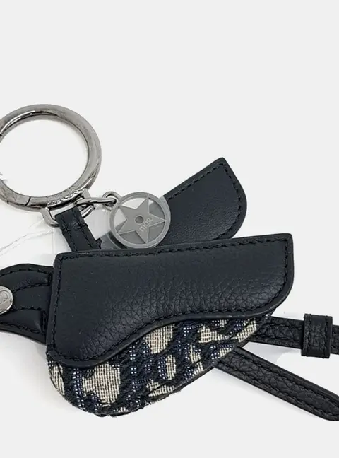Dior Saddle Bird Beige Black Dior Oblique Jacquard Grained Calfskin Women's Keychain