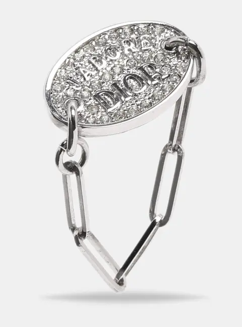 Dior Silver Tone Metal Crystal J'adore Dior Chain Link Ring