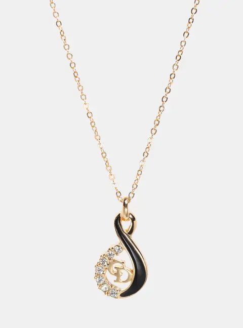 Dior Gold Tone Vintage CD Logo Rhinestone Pendant Necklace