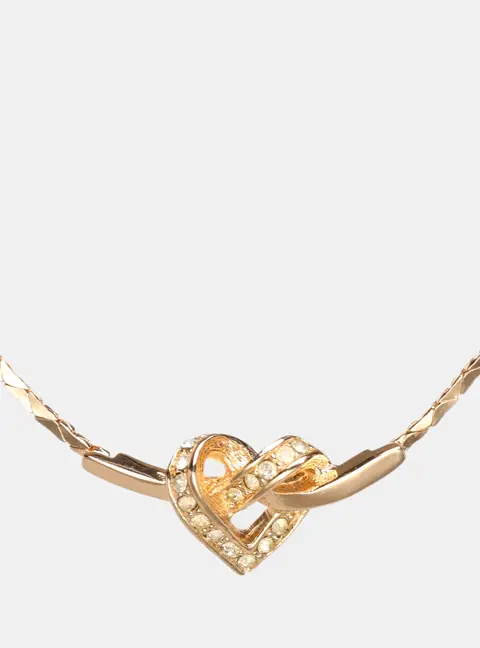Dior Gold Tone Rhinestone Heart Pendant Necklace