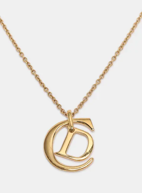 Dior Gold Tone CD Logo Pendant Necklace