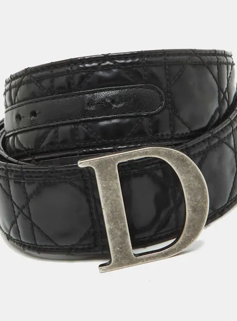 Dior 90 CM Black Cannage Patent Leather D Buckle Belt