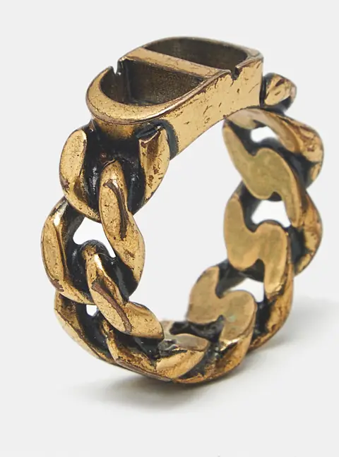 Christian Dior CD Logo Gold Tone Metal Chain Link Ring Size 54