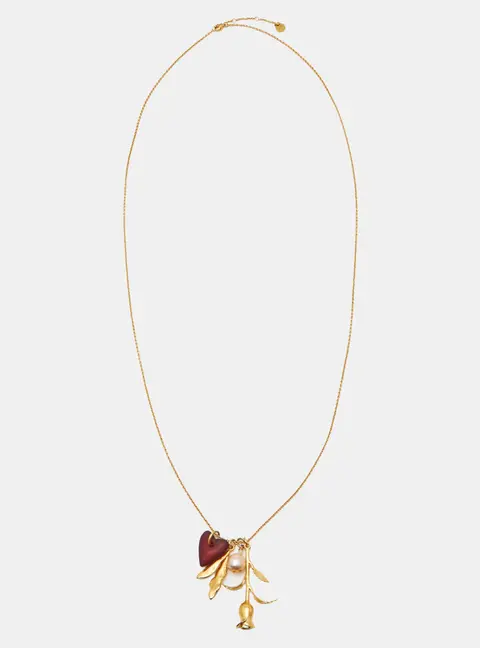 Dior Rose Motif Gold Tone Long Pendant Necklace