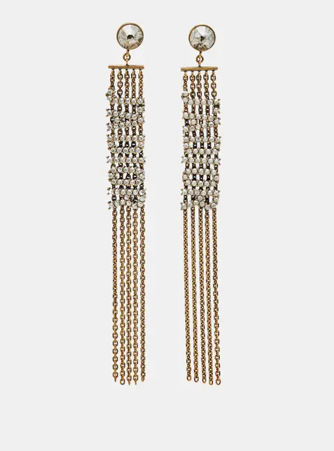 Dior J'Adior Crystal Chain Tassel Dangle Earrings