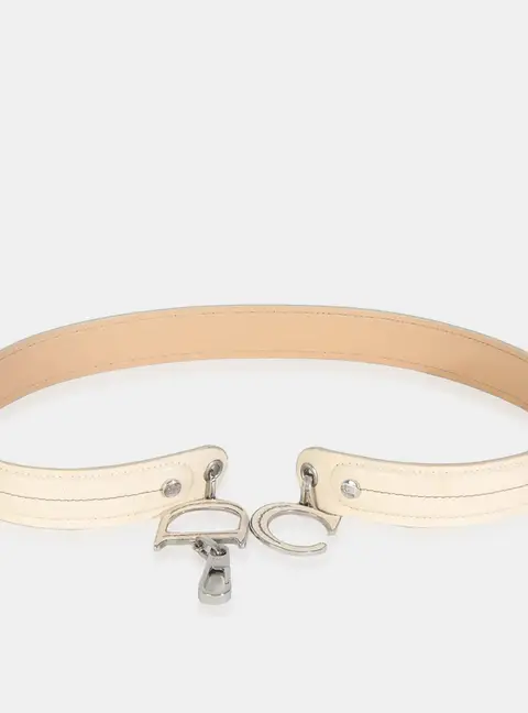 Christian Dior Vintage Beige Leather CD Charm Waist Belt