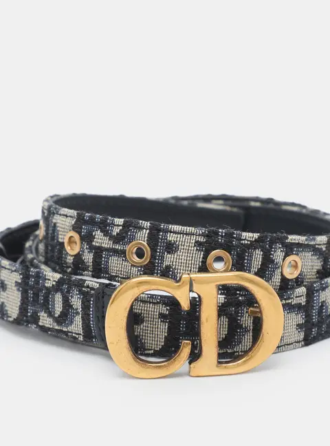 Dior CD logo 75 cm Blue Oblique Canvas Buckle Belt