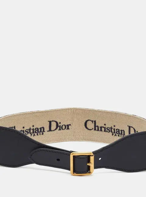 Dior 75CM Wide Buckle Belt Navy Blue/Black Embroidered Canvas and Leather