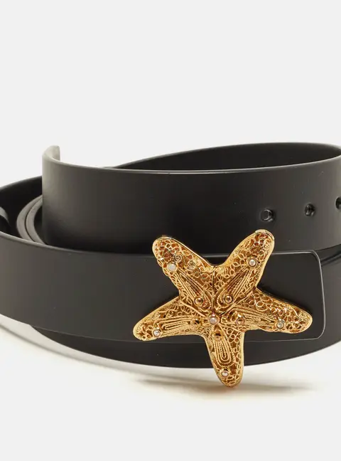 Dior Starfish 95CM Waist Belt Black Leather