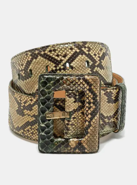 Dior 90CM Wide Buckle Belt Beige/Green Python
