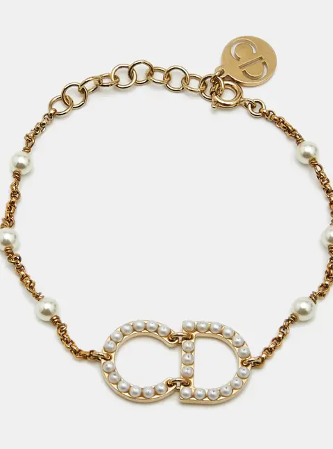 Dior Clair D Lune CD Faux Pearl Gold Tone Bracelet
