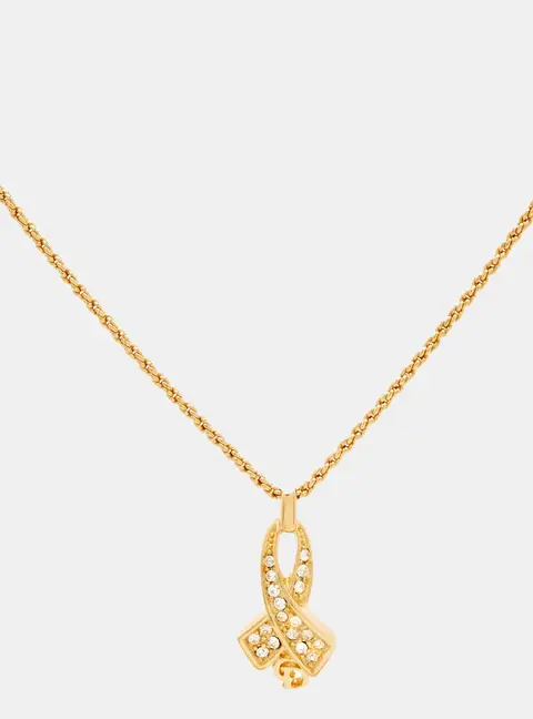 Dior Crystal Ribbon CD Gold Tone Pendant Necklace