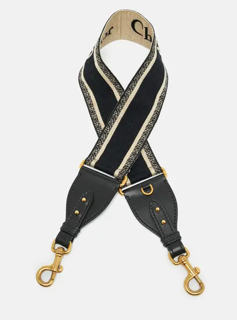 Dior Bag Shoulder Strap Black/Beige Embroidered Canvas and Leather